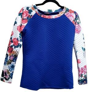 Tmani Womens Blue Quilted Floral Longsleeve Shirt